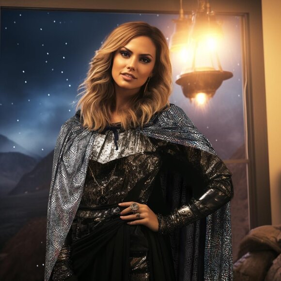 Silver Witch Velvet Hooded Cloak Halloween Cape Queen King Renaissance Medieval - Picture 2 of 7